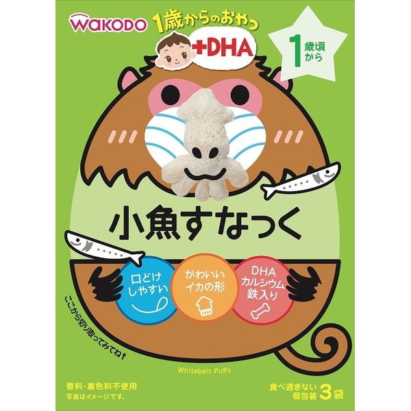 ■商品特徴楽しいいろいろな形で、お子様とコミュニケーションを楽しめるおやつシリーズです。育ちざかりのお子様に必要なDHA・鉄・カルシウム入りです。口どけ、固さ・味付けにも配慮しています。国産米にしらすを加えた、口どけしやすいノンフライスナックです。■品名米菓■対象月齢1歳頃から■原材料うるち米(国産)、しらす粉末、食塩、DHA含有精製魚油/炭酸カルシウム、ピロリン酸鉄■アレルギー情報小麦・えび・かに■内容量4g×3包■保存方法直射日光を避け、高温多湿を避け常温で保存してください。■賞味期限パッケージに記載■原産国日本産■個装サイズ9.5cm×6.5cm×13cm■重量42g■販売者アサヒグループ食品株式会社【送料について】北海道、沖縄、離島は送料を頂きます。