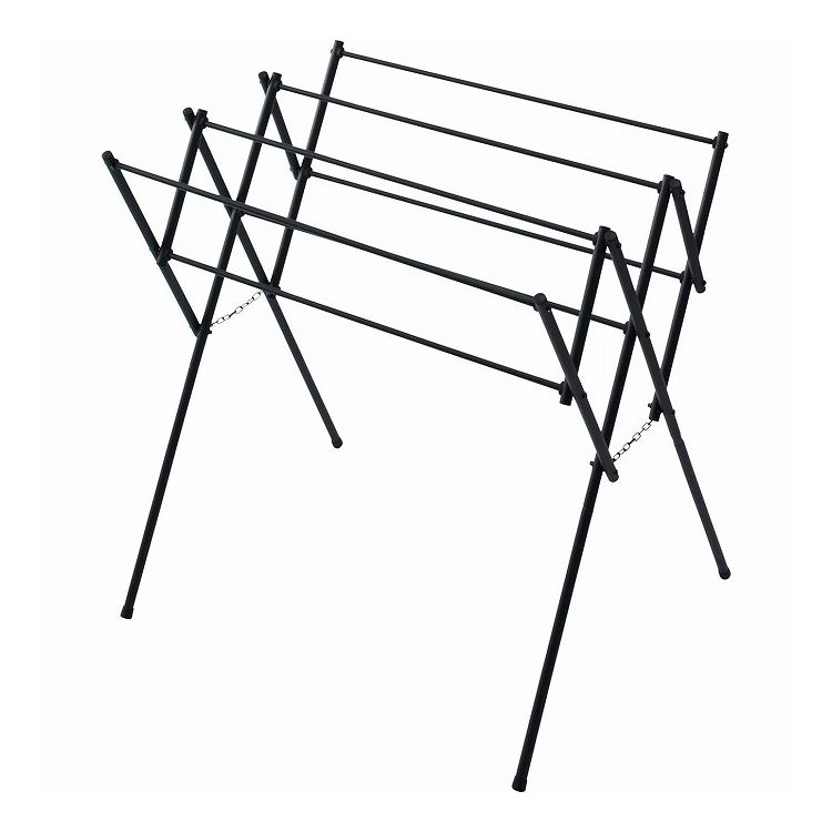 落ち着いたマットブラックカラーが特徴の「PORISH物干しブラックシリーズ」のタオルスタンド。バスタオル4枚、フェイスタオル3枚が干せる。パッと開いてすぐ使える簡単折り畳み式。室内専用。耐荷重を守って、1か所に集中させずに掛けること。偏った掛け方をすると転倒する危険がある。火災や火傷、製品の変形や変質の原因となるため、ストーブなどの火気のそばで使用しないこと。使用時サイズ(約)幅70×奥行56×高さ72cm収納時サイズ(約)幅70×奥行7×高さ81cm材質:本体/スチールパイプ粉体塗装樹脂部品/ポリプロピレン金属部品/スチール（メッキ）重量(約)1.45kg全体耐荷重(約):7kg【代引きについて】こちらの商品は、代引きでの出荷は受け付けておりません。【送料について】北海道、東北、九州は送料を頂きます。沖縄、離島は配送不可。