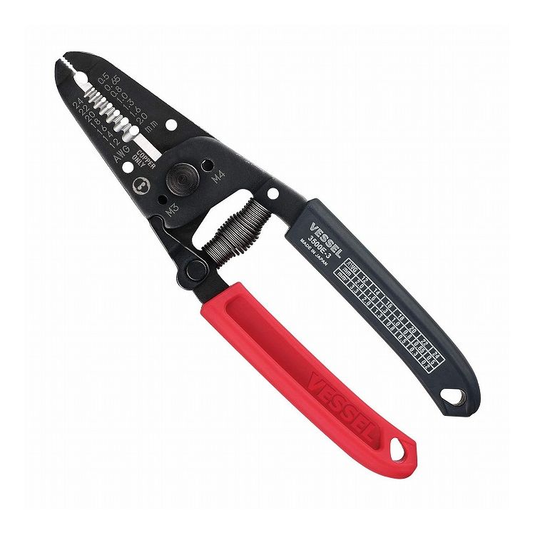 【商品特長】【製品サイズ(mm)】・長さ160・幅50・高さ12【生産国】日本【材質】本体：バネ鋼グリップ：エラストマー樹脂【仕様】用途：絶縁電線、コード、ケーブルの切断、外被の剥離作業の際に適用電線サイズ：12/14/16/18/20/22/24(AWG)適用電線サイズ：0.5/0.65/0.8/1.0/1.3/1.6/2.0(mm)適用電線サイズ：0.2/0.3/0.5/0.8/1.3/2.0/3.3(mm2)仕様：落下防止コード取付穴付仕様：単線・より線用仕様：ストッパー付仕様：AWG、mm、mm2の換算表付き仕様：クッショングリップ真円形状で芯線を傷つけにくいです。自然に握り方向が決まるダブルカラーで作業効率がアップします。【送料について】北海道、沖縄、離島は送料を頂きます。