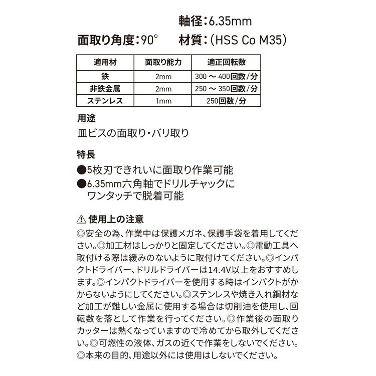 WIZ'A アークランズ 5枚刃面取りカッター 鉄工用 8mm WZ-CS8