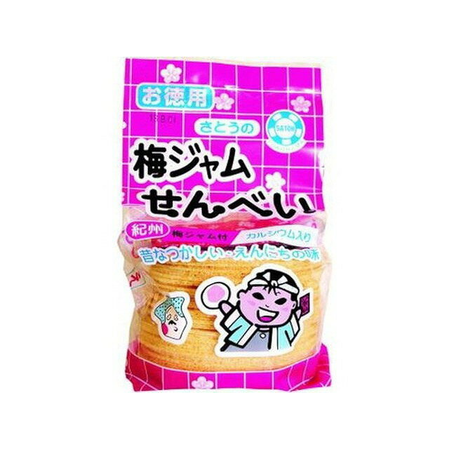 【商品説明】昔懐かしい駄菓子の定番のお徳用サイズ、ご家庭で、職場でお楽しみください。梅ジャム小袋2ヶ付きです。【商品区分】食品【保存方法】常温【原材料(アレルギー表記含む)】せんべい／小麦粉、コーンスターチ、脱脂粉乳、砂糖、食塩、植物油脂、膨張剤、水酸化カルシウム、甘味料（ステビア）、調味料（アミノ酸等）、乳化剤、香料、（原材料の一部に大豆を含む） 梅ジャム／上白糖、梅酢、水飴、小麦でんぷん、梅肉、食塩、酸味料、野菜色素【メーカー名】（有）佐藤製菓（横浜）【生産国・加工国】日本【賞味期限】150日※賞味期限は出荷元の規定により半分以上残っている商品のみ出荷致します。【内容量】40g※メーカーの都合により予告なくパッケージが変更となる場合がございます。予めご了承ください。【代引きについて】こちらの商品は、代引きでの出荷は受け付けておりません。【送料について】沖縄、離島は送料を頂きます。