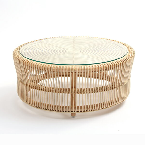 玻璃制 - ラタン ローテーブル センターテーブル ローテーブル ラウンドテーブル リビングテーブル ソファ 和室 籐 ガラス天板 丸型(代引不可)【送料無料】