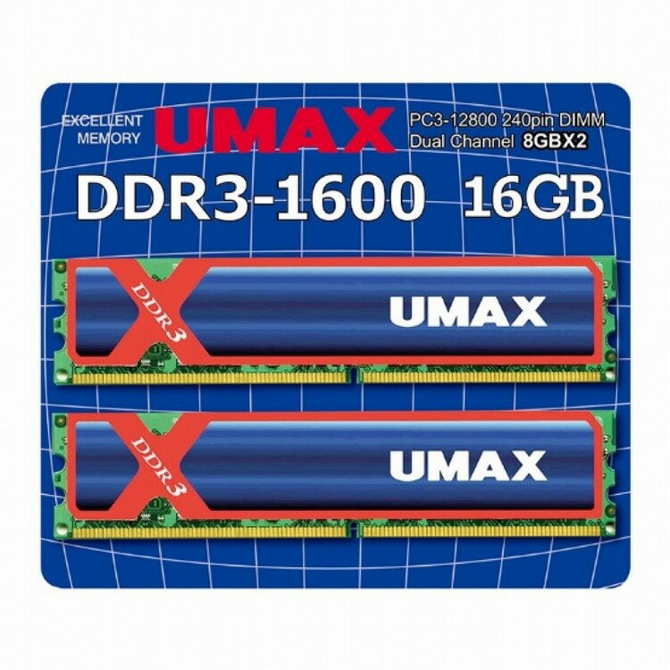 UMAX UMAX デスクトップ向け DDR3 1600 16GB(8GX2)ヒートシンク付き[UM-DDR3D-1600-16GBHS](代引不可)【送料無料】