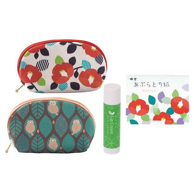 楽天リコメン堂ホームライフ館シェルポーチ2個とスキンケアセット 椿花・お茶（代引不可）【送料無料】