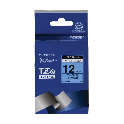 ブラザー工業 TZeテープ ラミネートテープ(青地/黒字) 12mm TZe-531 ブラザー工業 TZeテープ ラミネートテープ(青地/黒字) 12mm TZe-531