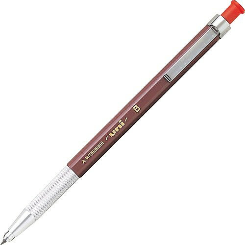 三菱鉛筆 ユニホルダー B MH500 BJANコード：4902778363928サイズ : 軸径 9mm ×厚さ 10.5mm ×全長 140.5mm重量: 11.8g芯の硬さ: B芯径2.0mm製図・デザインの定番長時間使用しても疲れにくい。芯をがっちりホールド仕様：着脱式クリップ付き、クロームメッキ・ローレット加工【送料について】北海道、沖縄、離島は送料を頂きます。