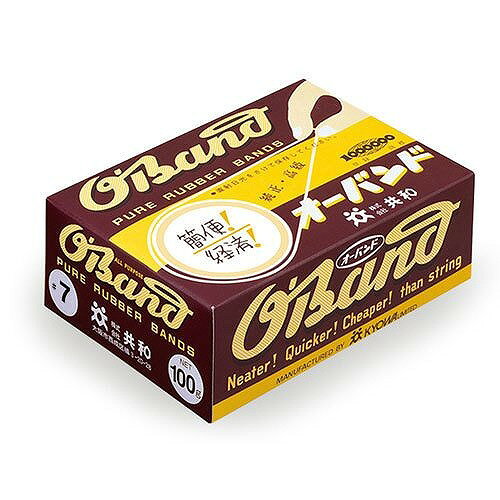 オーバンド 輪ゴム 100G 7 GA-012JANコード：4971620200735カラー：アメ色サイズ（約）：［1個］折径17.5×切幅1.1×厚1.05mm、パッケージサイズ（約）：幅13.3×奥9.4×高4.7cm内容量（約）：100g大正時代から親しまれてきた、純ゴム使用のおなじみの結束材【送料について】北海道、沖縄、離島は送料を頂きます。