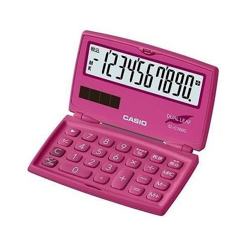 カシオ 電卓 10桁 (ビビッドピンク)CASIO カラフル電卓 折りたたみ手帳タイプ SL-C100C-RD カシオ 電卓 10桁 (ビビッドピンク)CASIO カラフル電卓 折りたたみ手帳タイプ SL-C100C-RD