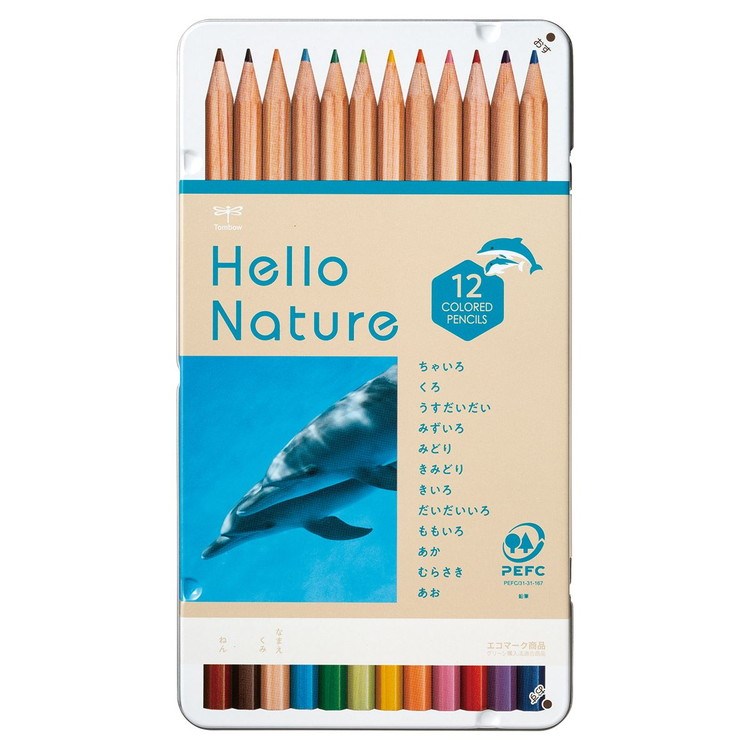 【まとめ買い2個セット】 トンボ鉛筆 ハローネイチャー 缶入色鉛筆 12色 ハンドウイルカ 文房具 文具 ..