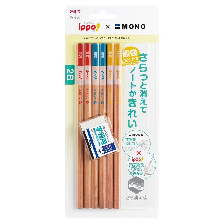 樂天商城 - 【まとめ買い3個セット】 トンボ鉛筆 イッポ きれいに消えるかきかたえんぴつ6本パック+モノ学習用消しゴム C 文房具 文具 鉛筆 消しゴム ippo!【送料無料】