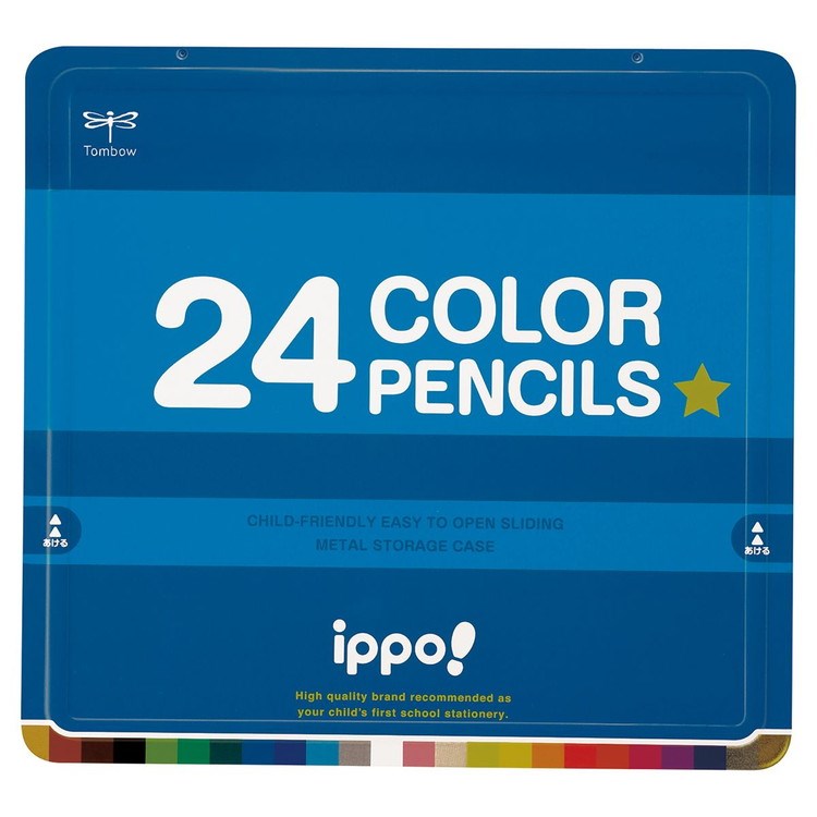 トンボ鉛筆 イッポ スライド缶入色鉛筆 24色 文房具 文具 色鉛筆