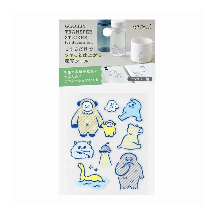 【商品詳細】軽い力でこするだけで、ツヤのある質感が定着する転写シールです。一般的な転写シールに比べ、水濡れや摩擦に強い素材を使用しているため、手帳やノートの表紙、スマホケース、ウォーターボトルなどの雑貨のデコレーションにおすすめです。ほんわかした雰囲気のモンスターのモチーフを集めた「モンスター柄」。商品仕様・性能・収容量：アクリル樹脂製　〔フック対応PP袋入〕規格サイズ：パッケージサイズ／H158×W90×D1mm【送料について】北海道、沖縄、離島は送料を頂きます。