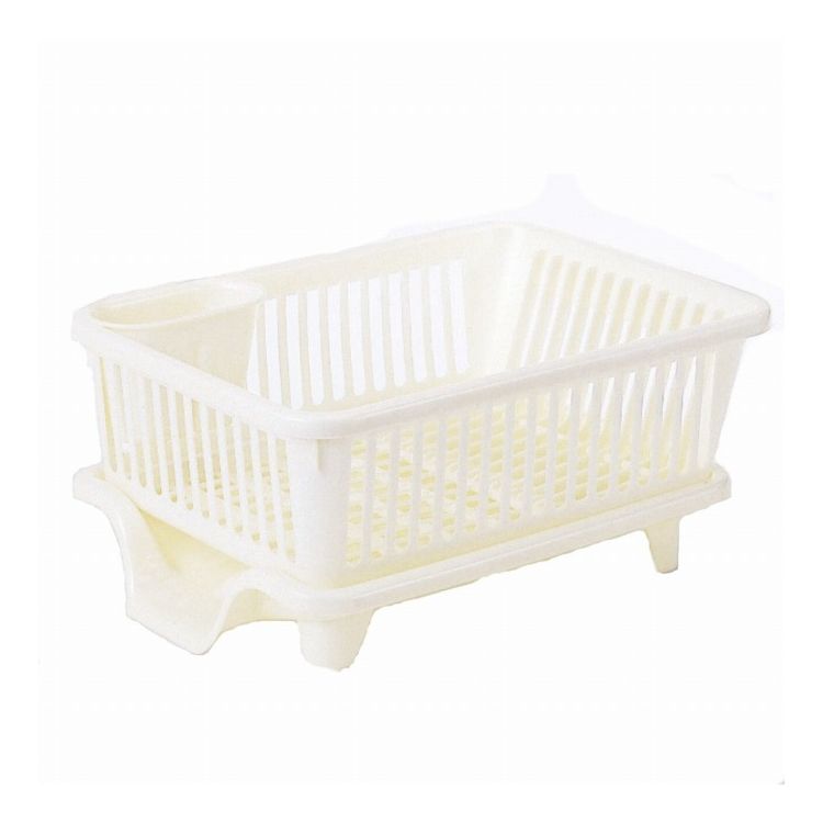 サンコープラスチック 日本製 日本製 水切りかご 横型 カトラリーポケット付き パールホワイト 皿立て..