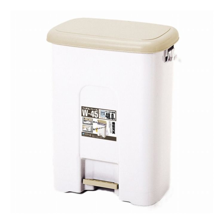 【商品説明】ペダルを踏んで開ける、容量約45Lのフットペダル式ゴミ箱です。手を使わずにゴミ箱を開ける事ができます。忙しい調理中に大変便利です。手さげ袋が掛けられるフック付きで、細かな分別に役立ちます。蓋は取り外し可能で、本体と別々に洗う事が...