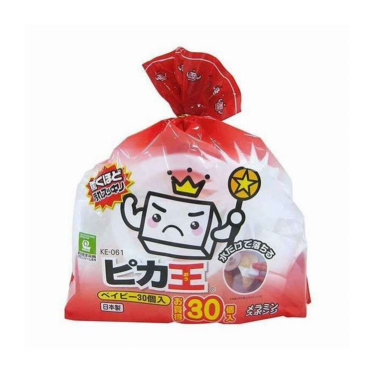 【商品説明】水だけで汚れがスッキリ落ちるメラミンスポンジです。 小さなサイズなので、排水口や狭い箇所の掃除にも便利です。 お買い得な30個入りです。 水をしっかりと含ませてから汚れの気になる箇所を磨いてください。 メラミンスポンジは研磨効果があります。きめ細かな構造で汚れを削り落とすため、コーティングのされた箇所には向きませんのでご注意ください。【商品情報】■サイズ1個あたり：約 幅4×奥行4×高さ3.2（cm） 包装サイズ：約 幅22×奥行13×高さ25（cm） 1個あたり：約 0.5g 包装サイズ：約 23g■材質メラミンフォーム■生産国日本製■セット内容1袋（30個入）■備考耐熱温度：150度【代引きについて】こちらの商品は、代引きでの出荷は受け付けておりません。【送料について】北海道、沖縄、離島は送料を頂きます。