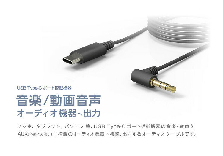 カシムラ Type-C⇔AUX オーディオケーブル 1m KD-251