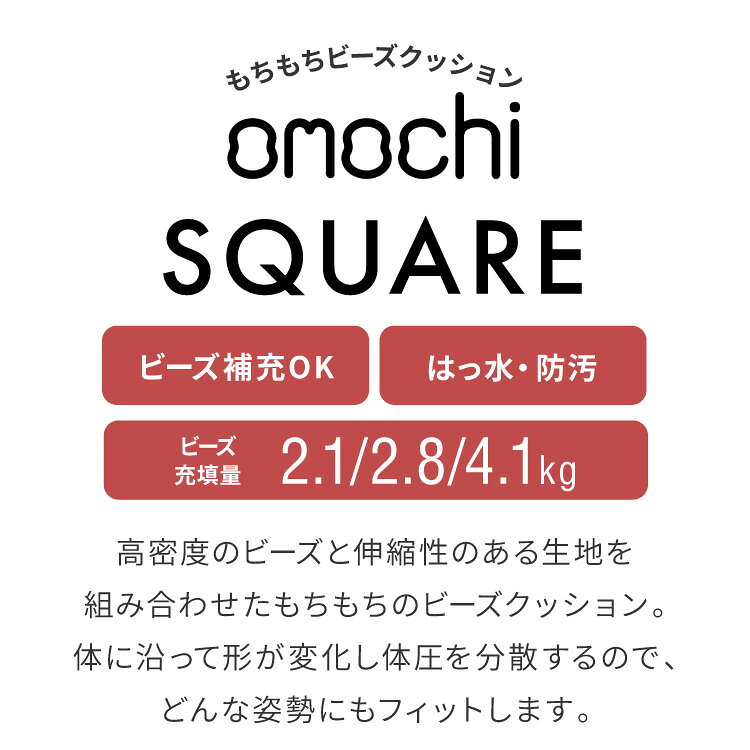 リコメン堂ホームライフ館のビーズクッション キャンバス生地 50×50×35cm Sサイズ 58×58×35cm Mサイズ 65×65×43cm Lサイズ omochi SQUARE 背もたれ 極小ビーズ カバーリング へたりにくい【送料無料】｜アングル2