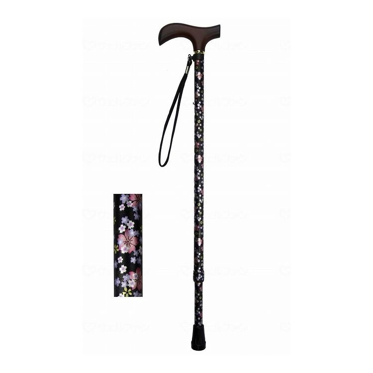 ウェルファン 夢ライフステッキ 柄杖伸縮型(スリムタイプ) 桜ブラック ギフトボックス仕様 009714(代引..