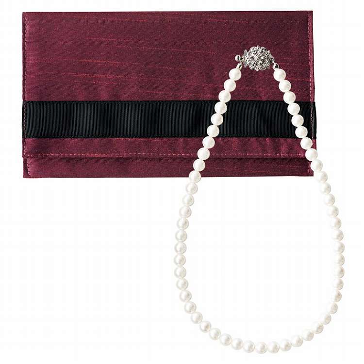 パールネックレス&袱紗セット 129ガラス7ミリWH+505EN ホワイト/エンジ(代引不可)【送料無料】