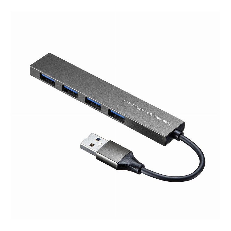 【商品特長】USB機器が4台接続できる超スリムなUSBハブ。シルバー。●超スリムで持ち運びに便利なUSB3.2 Gen1 4ポートUSBハブです。●高級感のあるアルミボディです。●USB3.2 Gen1（USB3.1 Gen1/USB3.0）のスーパースピードモード（5Gbps・規格値）に対応しています。●コンパクトで持ち運びに便利なサイズです。ご購入前にご確認ください※本製品の最大転送速度はUSB3.2 Gen1(5Gbps)[理論値]になります。※本製品はUSB3.2 Gen1に対応しておりますがUSB3.2 Gen1の理論値（5Gbps）の転送速度を保証するものではありません。※本製品のUSB AポートにはUSB2.0/1.1規格の機器を接続できますが、転送速度はUSB2.0/1.1の転送速度になります。※本製品はUSBハブですが全てのUSB機器に接続、動作を保証できるものではありません。※USB3.2 Gen2には対応していません。※USB3.2 Gen1はUSB-IF(USB Implementers Forum )によりUSB3.1/USB3.0が名称変更されたもので同じ規格です。【仕様】●カラー：シルバー●インターフェース規格：USB仕様 Ver3.2 Gen1（USB3.1 Gen1/USB3.0）準拠（USB Ver2.0/1.1上位互換）※USB3.2 Gen1はUSB-IF（USB Implementers Forum ）によりUSB3.1/USB3.0が名称変更されたもので同じ規格です。●通信速度：5Gbps/480Mbps/12Mbps/1.5Mbps（理論値）●コネクタ形状：USB3.2 Gen1（USB3.1 Gen1/USB3.0）Aコネクタ メス×4（ダウンストリーム）USB3.2 Gen1（USB3.1 Gen1/USB3.0）Aコネクタ オス×1（アップストリーム）●コネクタ形状（PC接続側）：USB Type-A●電源：バスパワー●供給電流：830mA 最大（全ポート合計）※接続する機器の消費電流が本製品の供給電流を超える場合、バスパワーで正常に動作しない場合があります。●ポート数（合計）：4ポート●サイズ：W104×D20×H8mm●重量：約26g●ケーブル長：6cm●備考：過電流保護機能内蔵■対応機種：Windows搭載（DOS/V）パソコンAppleMacシリーズChromeOS搭載パソコン注意事項※USBポートを持ち、パソコン本体メーカーがUSBポートの動作を保証している機種。※USB3.2Gen1の環境で動作させるためにはパソコン本体にUSB3.2Gen1ポートが必要です。※パソコン・USB機器により対応できないものもあります。■対応OS：Windows11、10、8.1、8、7macOS（BigSur）11、macOS10.12〜10.15、OSX10.10・10.11ChromeOS【代引きについて】こちらの商品は、代引きでの出荷は受け付けておりません。【送料について】北海道、沖縄、離島は送料を頂きます。
