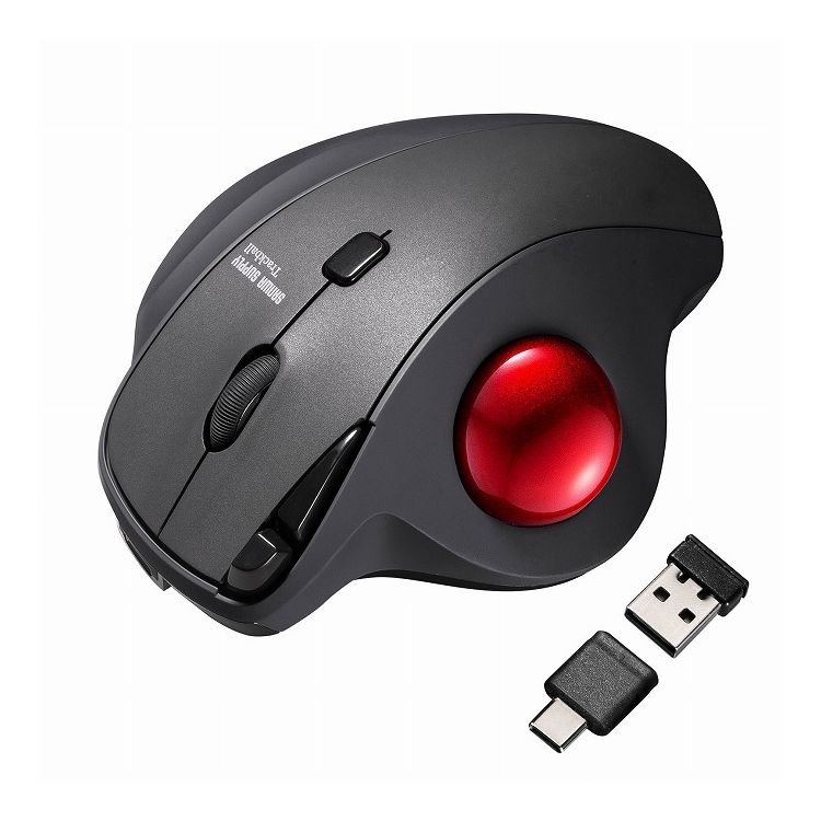 サンワサプライ ワイヤレストラックボール 静音・5ボタン・親指操作タイプ MA-WTB185BK(代引不可)【送料無料】