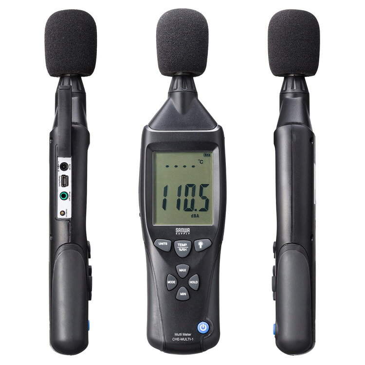 サンワサプライ 【メーカー直送】 多機能測定機器 1台5役 デジタル表示 固定表示 バックライト オートパワーオフ 電池残量 騒音測定器 風速測定器 照度測定器 温度・湿度測定器 CHE-MULTI-1(代引不可)【送料無料】 [2]