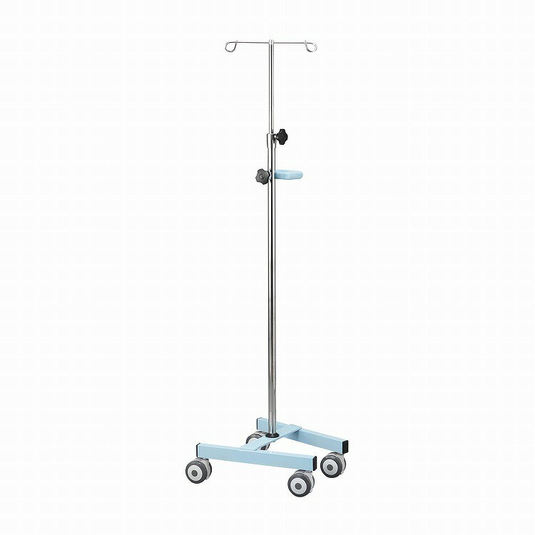 【商品説明】安定感のある独自のベース形状とφ75mm双輪キャスターの組み合わせにより、操作性に優れています。スタッキングした状態でも移動が容易です。カラー：ライトブルーキャスター仕様：φ75mm製品サイズ：ベース幅=380×400mm、高さ=1230〜2030mm、外パイプ径=φ25mm、中パイプ径=φ19mm本体重量：5.4kg材質：ポール=ステンレス(SUS304)、ベース=スチール(焼付塗装)区分：付属品付属品名もしくは構成品セット内容：専用アクセサリー(グリップ)原産国または製造国日本使用期限無【送料について】北海道、沖縄、離島は送料を頂きます。