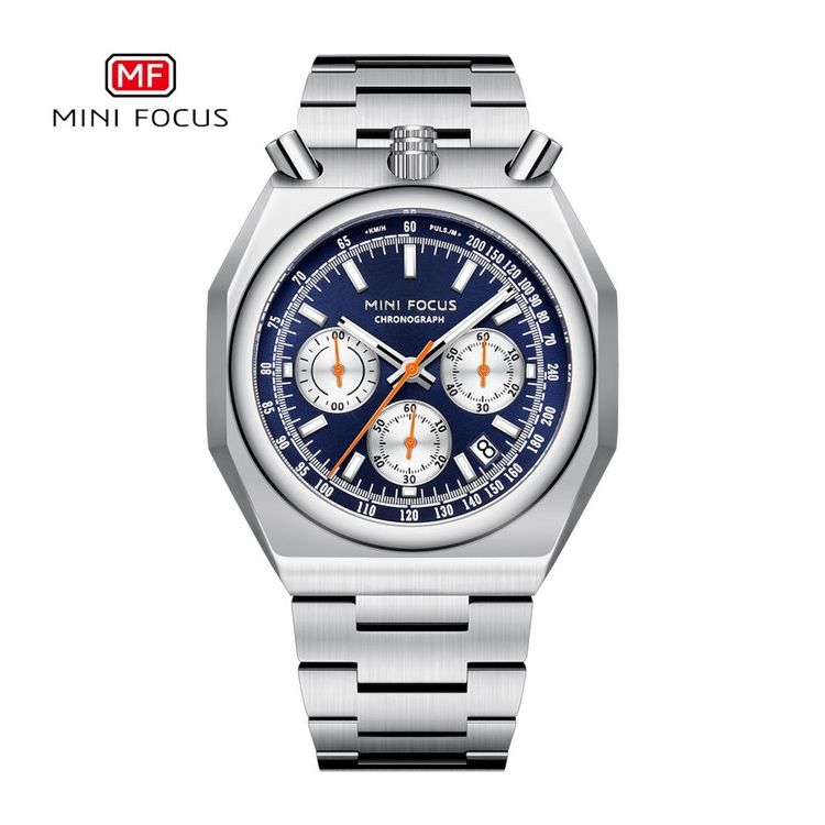 MINI FOCUS 0601G ミニフォーカス メンズ 腕時計 ツノクロノグラフ MF0601G-02 シルバー×ネイビー【送料無料】