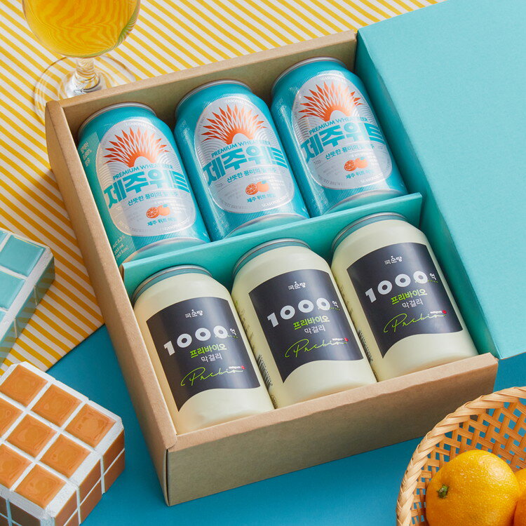 韓国NO.1クラフトビール チェジュウィットエールと乳酸菌1000億プリバイオマッコリ6缶セット 韓国 ビール エール マッコリ 缶 6缶 済州 麹醇堂 ギフト プレゼント 贈り物 箱 ギフトボックス【送料無料】