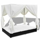 vidaXL 屋外ラウンジベッド カーテン付き ポリラタン製 ブラック家具 アウトドア家具 屋外ベッド(代引不可)