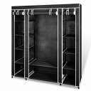 vidaXL ワードローブ 布製 コンパートメント&吊り下げ棒付き 45x150x176cm ブラック家具 キャビネット&収納 戸棚・ワードローブ(代引不可)