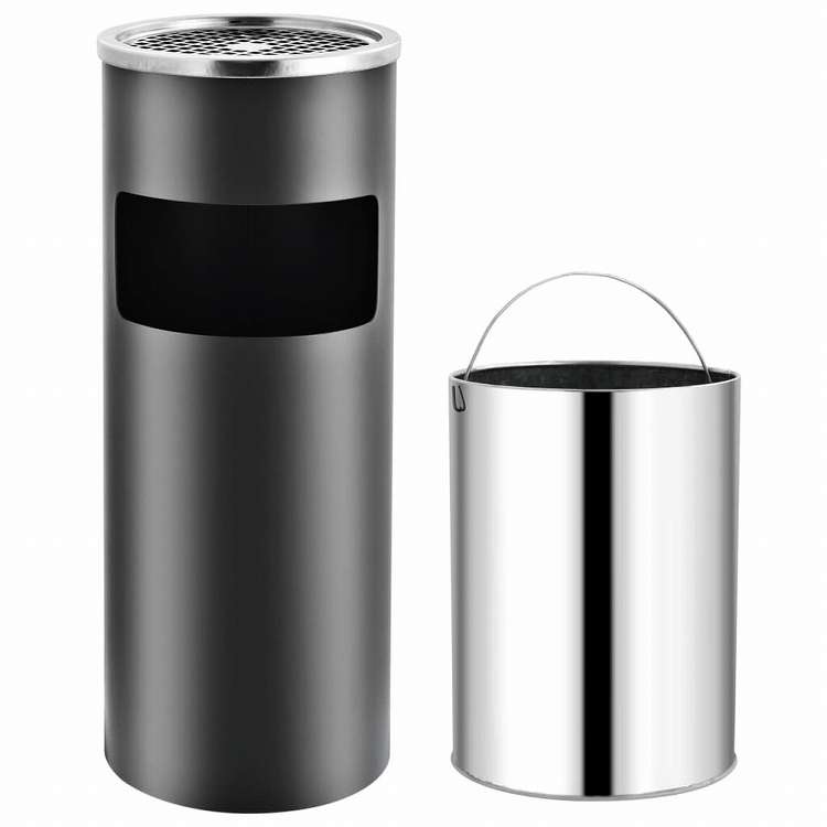vidaXL ホテル用灰皿付ごみ箱 30 L スチール製 グレーホーム&ガーデン 家事用品 ごみ入れ ごみ箱(代引不可)【送料無料】