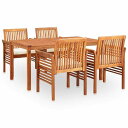 vidaXL 屋外ダイニング5点セット クッション付 アカシア無垢材家具 アウトドア家具 屋外家具セット(代引不可)