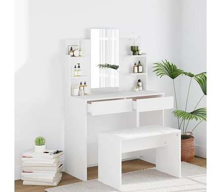 vidaXL ドレッシングテーブル ミラー付き ホワイト 96x40x142cm家具 キャビネット&収納 洗面・化粧台ユ..