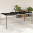 vidaXL ガーデンテーブル ガラス天板付き 190x90x75 cm ポリラタン製 ライトグレー家具 アウトドア家具 アウトドアテーブル(代引不可)