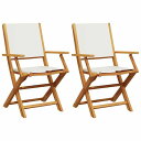 vidaXL ガーデンチェア 2点 クリームホワイト アカシア無垢材&ファブリック家具 アウトドア家具 屋外椅子 アウトドアベンチチェア(代引不可)