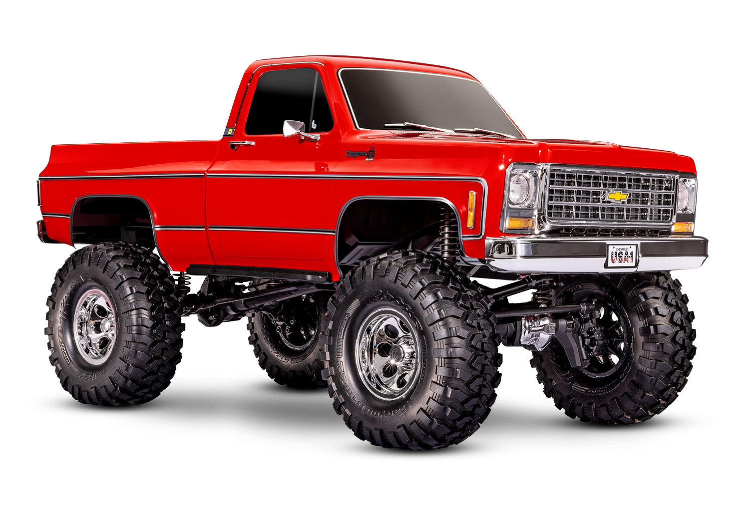 Traxxas TRX-4 ロック クローラー &#x27;79 シボレー K10 ハイトレイルトラック Traxxas TRX-4 1/10 Trail Crawler Truck with 1979 Chevrolet K10 Truck Body は、スケールパフォーマンスとアドベンチャーを提供するように設計されています。 工場で取り付けられたロング アーム リフト キットと特大のタイヤのおかげで、非常に詳細な K10 レプリカ ボディは、標準の TRX-4 シャーシよりも 1 インチ以上高くなっています。 K10 の延長されたホイールベースは、TRX-4 の伝説的なオフロード能力をさらに強化し、トレイルでのパフォーマンスを向上させます。 外観をさらに向上させるために、このトラックは Traxxas クリップレス ボディ マウントを使用してスケールのリアリズムを追加しています。 TRX-4 ハイ トレイル エディションは、究極の全地形対応能力、見事なスケールの外観、究極の耐久性など、すべてを求めるドライバーに最適な車両です。 このハイ トレイル エディション TRX-4 は、ポータル アクスル、110mm スレッド ショック、リフト キットを使用して極端な地上高を実現しています。オーバーサイズのキャニオン トレイル タイヤは、クロームの 2.2 インチ ホイールに取り付けられており、パフォーマンスと地上高の両方を向上させます。 困難な状況では、送信機を使用してロー レンジにシフトし、信じられないほどの 4 輪駆動のトルクを引き出します。 ハイ レンジにシフトして、地面を吹き飛ばします。 Traxxas は、フロントとリアのディファレンシャルを送信機から直接、ドライビングのニーズに合わせてロックおよびアンロックできる汎用性を提供します。 デファレンシャルのロックを解除したままにして、スムーズでタイトなターンと高速でのより良いハンドリングでトレイルをリラックスして運転します。 トレイルがテクニカルになり、フロントとリアのディファレンシャルをロックするか、フロントのみをロックして、極端な地形での優れたグリップを実現します。 特徴： ボディ: 1979 シボレー K10 ピックアップ ボディには、本物そっくりのクローム ホイール、サイド ミラー、フロント ガラス ワイパーが付属しています。 クリップレス ボディ マウント システム:従来のポストとボディ クリップはなくなり、代わりに統合されたクイック リリース システムがボディを目に見えないように固定します。隠されたメカニズムはトレイルをしっかりと保持しながら、シャーシにアクセスするためにわずか数秒で解放されます。 トレイル調整された XL-5 HV 防水電子速度制御: HV 電子速度制御は、強力で効率的な走行のために 3 秒の LiPo 機能をもたらします。強力な 21T Titan モーターは、重い荷物を運搬したり、急勾配を登ったりするためのトルクを提供します。 工場で取り付けられたロング アーム リフト キット:リフト キットは、地上高を 1 インチ増やすだけでなく、TRX-4 のサスペンション ジオメトリを維持します。 拡張されたホイールベース: K10 のスチール フレーム レールはホイールベースを 336mm まで延長し、ピックアップの実際のプロポーションを完璧に捉えます。 ポータルの力: K10 のポータル アクスルはリフト キットと連携して動作し、トラックを持ち上げて中央の地上高を大きくします。ポータル アクスルの内部ギア リダクションはトルクのねじれを実質的に排除し、K10 をまっすぐにコースに保ちます。 拡張アルミニウム GTS ショック:これらのショックは、標準の GTS ショックよりも 20mm 長くなります。ねじ込み式のショック ボディはシルバー アルマイト処理が施されており、シルクのように滑らかな減衰を実現します。 オーバーサイズのホイールとタイヤ: アグレッシブなキャニオン トレイル タイヤは、リアルなトレイル パフォーマンスを実現するフォーム インサートでグリップ力を高める大きなラグを備えています。Chrome Mag ホイールには、ホイール ナットを隠すためのロッキング ハブのレプリカが付属しています。 シールド ボール ベアリング:信頼性の高いシールド ボール ベアリングがシャーシ全体に使用されており、パフォーマンスが長持ちします。 仕様: スケール: 1/10 長さ: 22.20 インチ (563mm) トレッド 幅 (フロント/リア): 10.60 インチ (270mm) 中央地上高: 4 インチ (99mm) 高さ (全体): 10.89 インチ (277mm) ホイールベース: 13.23 インチ(336mm) 重量 (バッテリーなし): 7.38lbs (3.35kg) ショックの長さ (フロント/リア) : 4.33 インチ (110mm) ホイール (フロント/リア) : 2.2 x 1.34 インチ (56 x 34mm) タイヤ (フロント/リア)リア) : 5.3 x 2.14 インチ (135 x 54mm) アプローチ角度: 70° 出発角度: 52° ブレークオーバー角度: 67° 六角サイズ: 12mm ギアピッチ: 32P バッテリートレイサイズ (LxWxH): 158.75x47x23 /26mm (1) K10ボディのTraxxas TRX-4 (1) TQi 2.4 GHz 4 チャンネル送信機 メンテナンスツール 別途用意する必要があるもの: 単三電池 (送信機用)　(4本) NiMH バッテリー (4-7 セル) または LiPo バッテリー (2S/3S)　(1本) 互換性のある充電器　(1台)