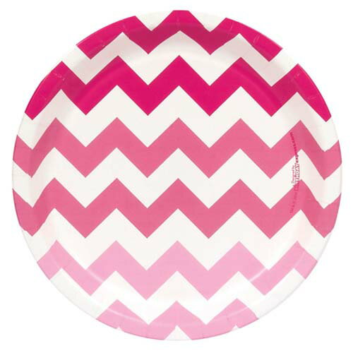 Rakuten - シェブロン ピンク 8PCペーパープレート Mサイズ 紙皿 Chevron ホームパーティー グッズ