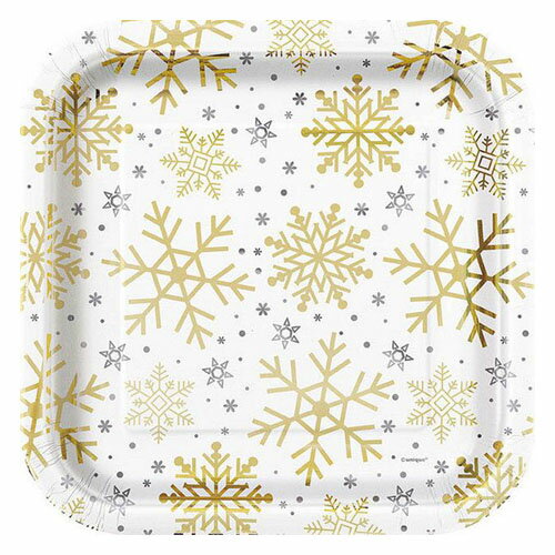 スノーフレーク 8PCペーパープレート Mサイズ 紙皿 Silver and Gold Snowflake ホームパーティー バースデー アウトドア キャンプ バーベキュー BBQのサムネイル