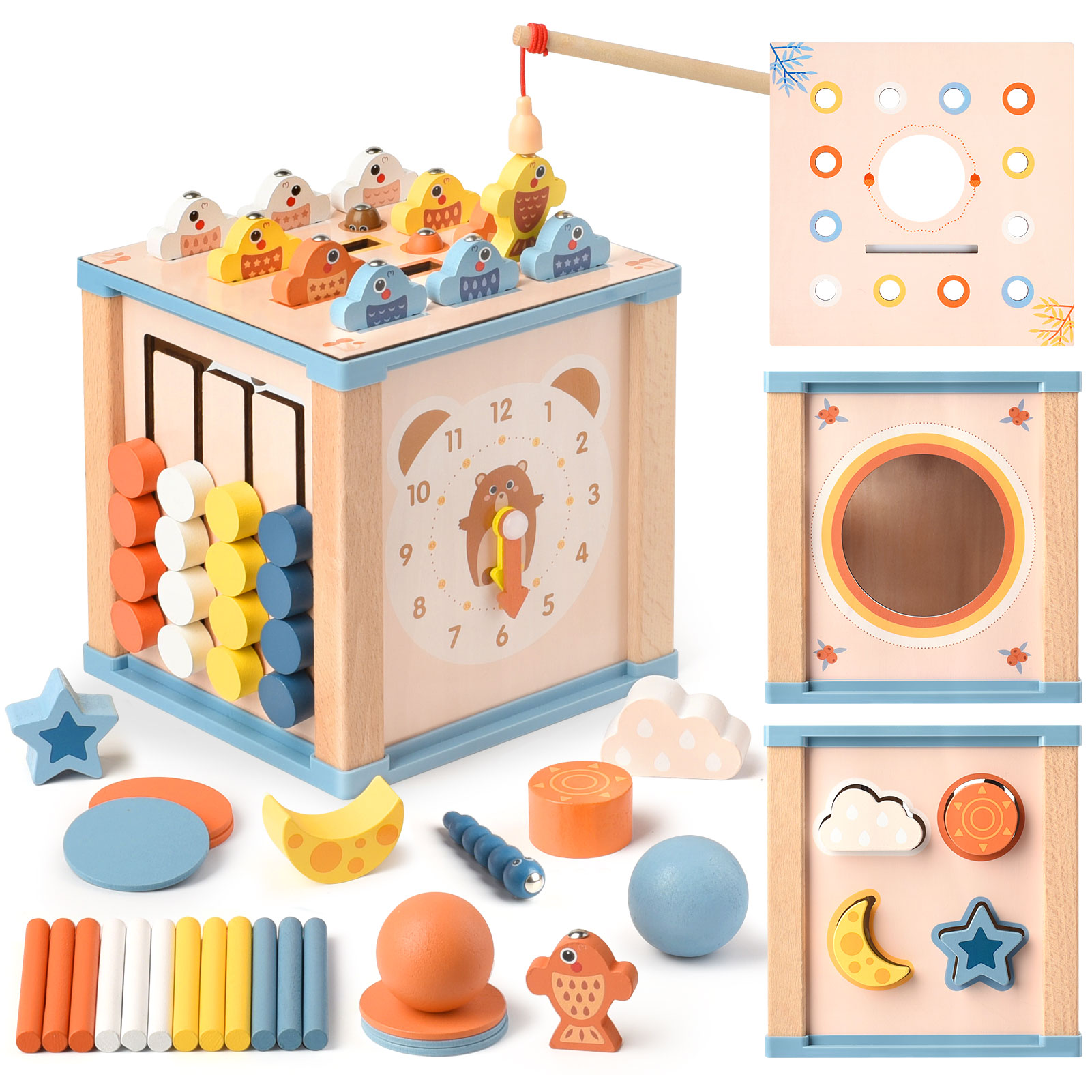 アクティビティキューブ おもちゃ 木 型はめ パズル ルーピング 知育 ボックス モンテッソーリ おもちゃ 知育玩具 1歳 おもちゃ 男の子 女の子 モンテッソーリ 木のおもちゃ 1 2 3歳 誕生日プレゼント 知育時計 指先の知育 早期開発 指先訓練 入園お祝い プレゼント