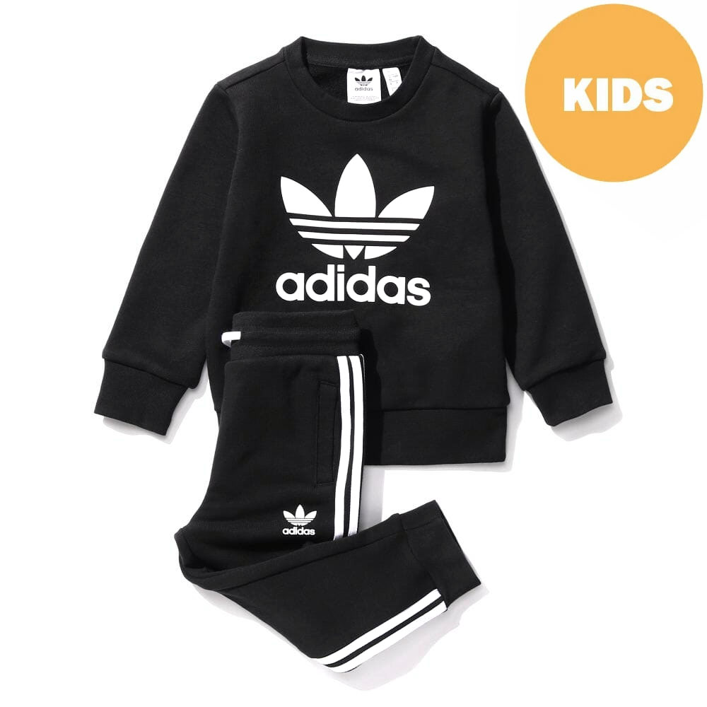 【10%OFFセール】アディダス オリジナルス adidas originals 子供用 クルー スウェットシャツ 上下セット トレーナー スウェットパンツ セットアップ キッズ キッズ用 キッズサイズ 出産祝い CREW SWEATSHIRT SET ED7679【サステナブル素材】【リサイクル素材】