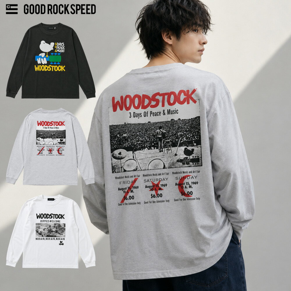 Rakuten - ヴィンテージ加工 ロックTシャツ ウッドストック 長袖Tシャツ WOODSTOCK LS T-SHIRT 26WSK001W 26WSK002W 26WSK003W【ロンT ロングスリーブ Tシャツ バンドT バンT バンドTシャツ ロックT プリントTシャツ ビンテージ 古着風 グッドロックスピード GOOD ROCK SPEED】