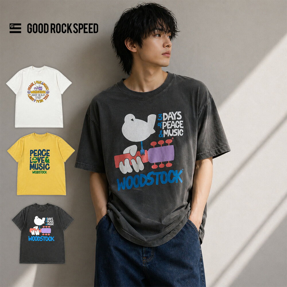 Rakuten - ヴィンテージ加工 ロックTシャツ ウッドストック 半袖Tシャツ WOODSTOCK T-SHIRT 26WSK004W 26WSK005W 26WSK006W【Tシャツ バンドT バンT バンドTシャツ ロックT プリントTシャツ ビンテージ 古着風 ティーシャツ グッドロックスピード GOOD ROCK SPEED】