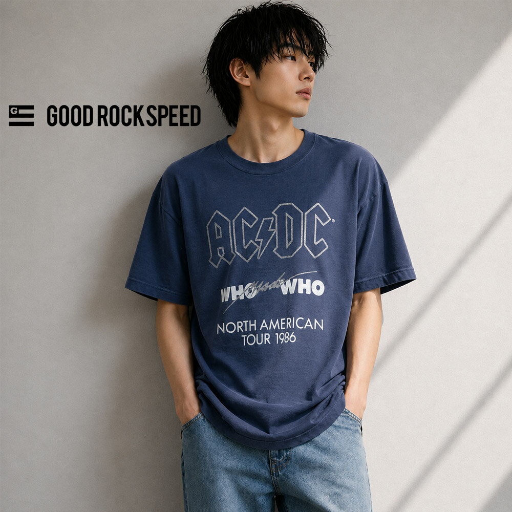 Rakuten - ヴィンテージ加工 ロックTシャツ エーシー・ディーシー グリッタープリント 半袖Tシャツ AC/DC GLITTER PRINT T-SHIRT 26ACD001W【エーシーディーシー ACDC Tシャツ バンドT バンT バンドTシャツ ロックT ビンテージ 古着風 グッドロックスピード GOOD ROCK SPEED】