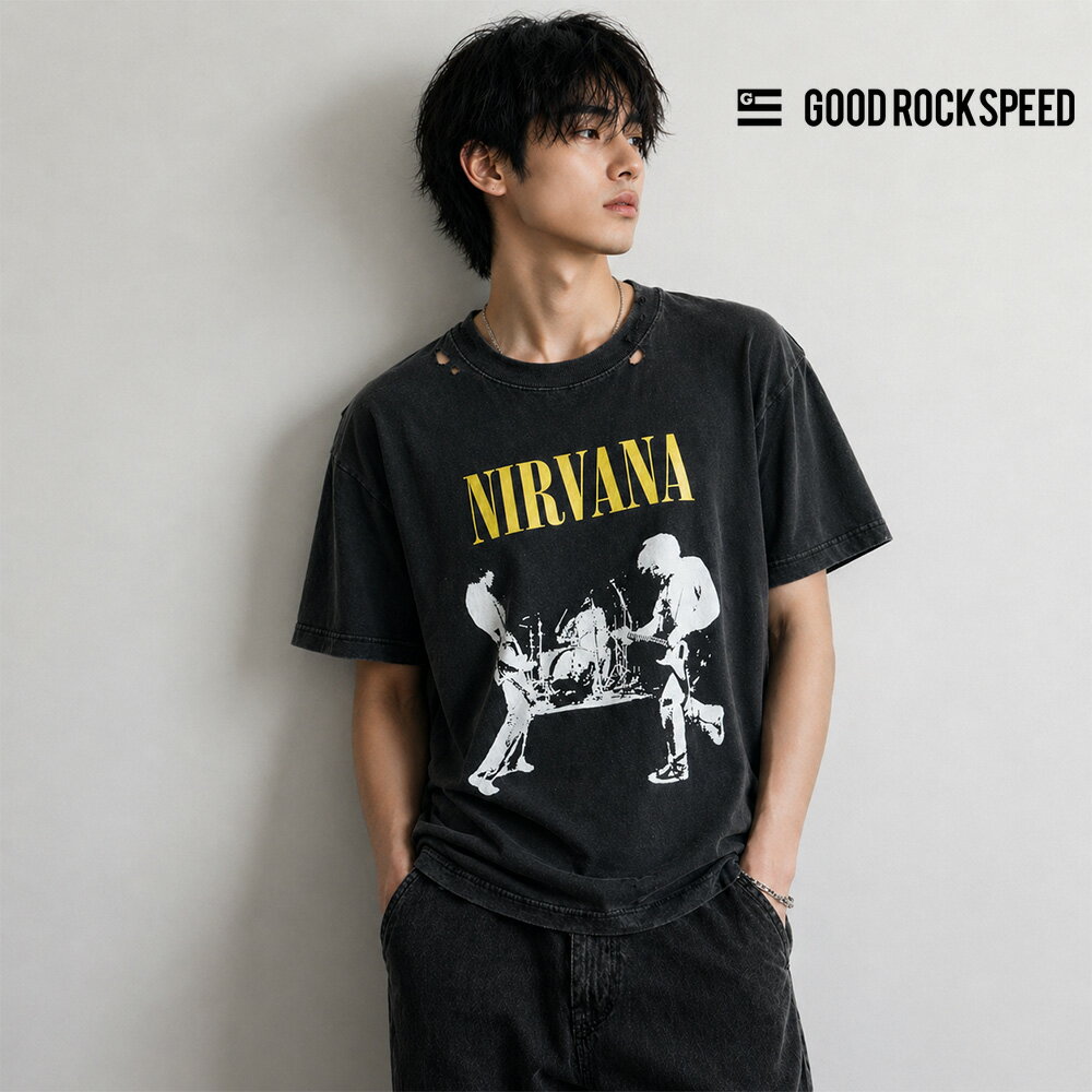 樂天商城 - ヴィンテージ加工 ロックTシャツ ニルヴァーナ ディストレスト 半袖Tシャツ NIRVANA DISTRESSED T-SHIRT 26NVN003W【ニルバーナ Tシャツ バンドT バンT バンドTシャツ ロックT プリントTシャツ ビンテージ 古着風 ティーシャツ グッドロックスピード GOOD ROCK SPEED】