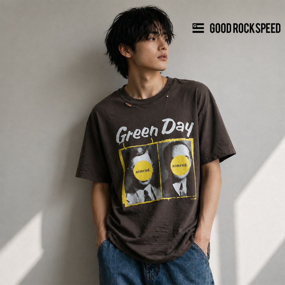 樂天商城 - ヴィンテージ加工 ロックTシャツ グリーンデイ ディストレスト 半袖Tシャツ GREEN DAY DISTRESSED T-SHIRT 26GRD001W【TEE バンドT バンT バンドTシャツ Tシャツ ロックT プリントTシャツ ビンテージ 古着風 ティーシャツ グッドロックスピード GOOD ROCK SPEED】