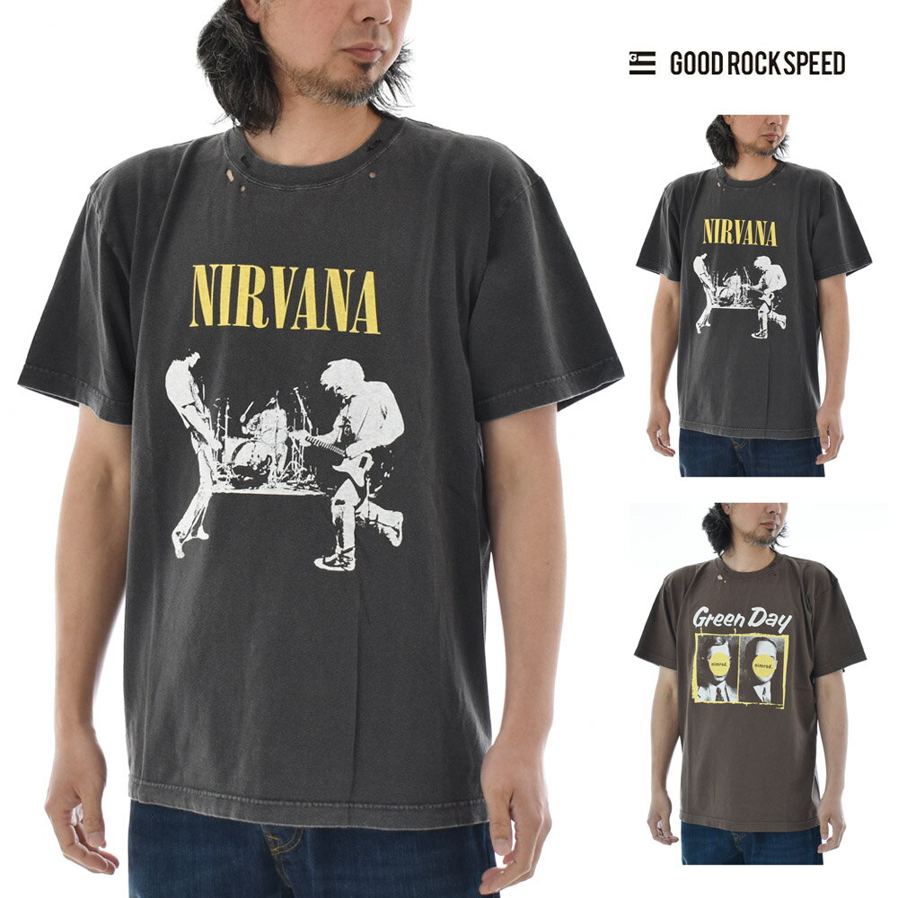 乐天商城 - グッドロックスピード GOOD ROCK SPEED Tシャツ ディストレスト 半袖Tシャツ DISTRESSED T-SHIRT 26NVN003W 26GRD001W【メンズ レディース ニルヴァーナ ニルバーナ NIRVANA グリーンデイ GREEN DAY TEE バンドT バンT バンドTシャツ ロックT ヴィンテージ風 ビンテージ】