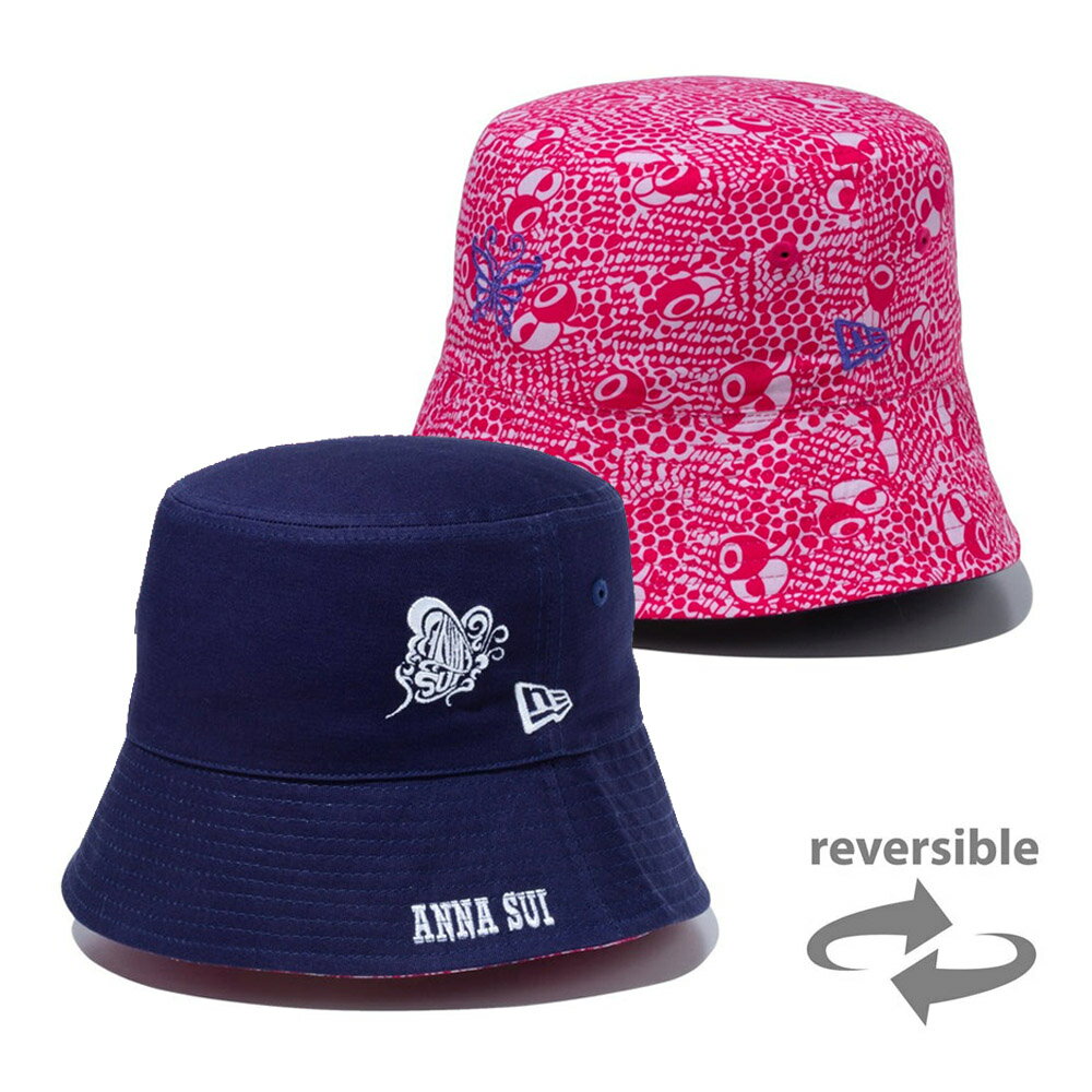 ニューエラ NEW ERA newera × ANA SUI アナスイ コラボ ハット キャップ バケット01 リバーシブル セーラーブリム Sailor Brim ANNA SUI 14124532【レディース 女性用 S/M】【帽子 バケットハット バケハ ネイビー ピンク 蝶ロゴ 蝶マーク 深め】