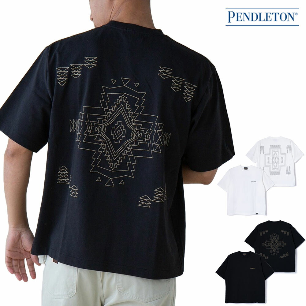 乐天商城 - ペンドルトン PENDLETON 半袖Tシャツ バック エンボス Tシャツ Back EMB Tee 5275-0016【メンズ レディース 刺繍 オーバーサイズ ワイドシルエット 厚手 ネイティブ柄 ハーディング コットン100% 綿100% カジュアル アメカジ ティーシャツ ティシャツ】