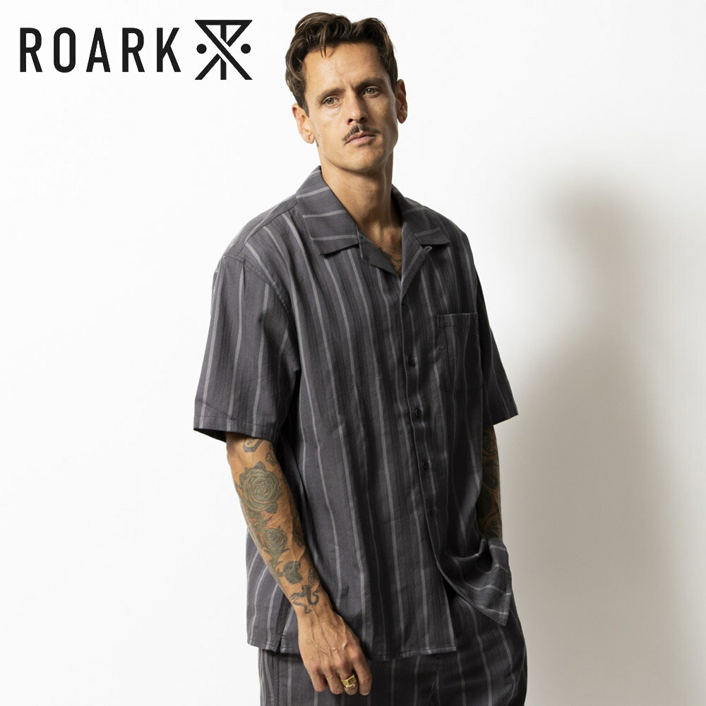 Rakuten - ロアーク リバイバル ROARK REVIVAL 半袖シャツ ショートスリーブ ジャカード シャツ S/S JACQUARD SHIRTS RWJ1220-BLK【メンズ アロハシャツ 開襟シャツ オープンカラー ストライプシャツ ジャガード織り紋織物 涼しい 胸ポケット ボックスシルエット 総柄 JAPANサイズ】